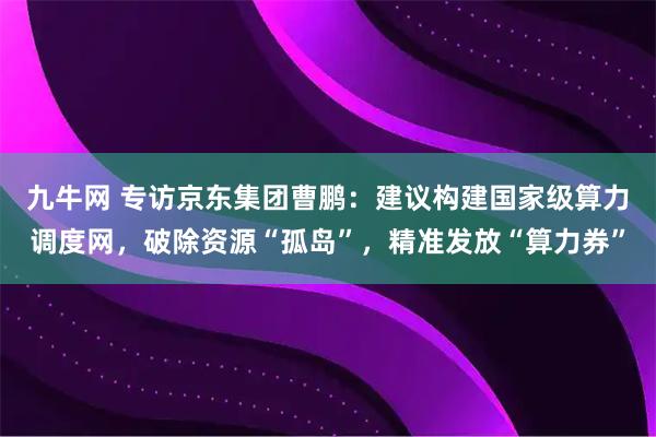 九牛网 专访京东集团曹鹏：建议构建国家级算力调度网，破除资源“孤岛”，精准发放“算力券”