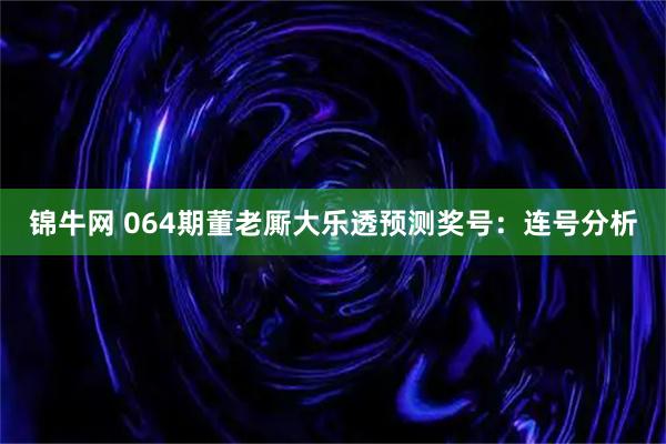 锦牛网 064期董老厮大乐透预测奖号：连号分析
